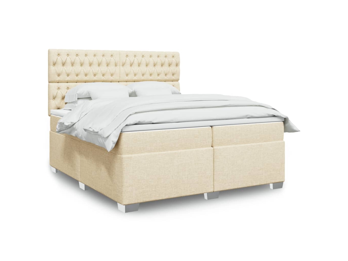 Vidaxl Cama Com Molas/colchão 200x200 Cm Tecido Cor Creme