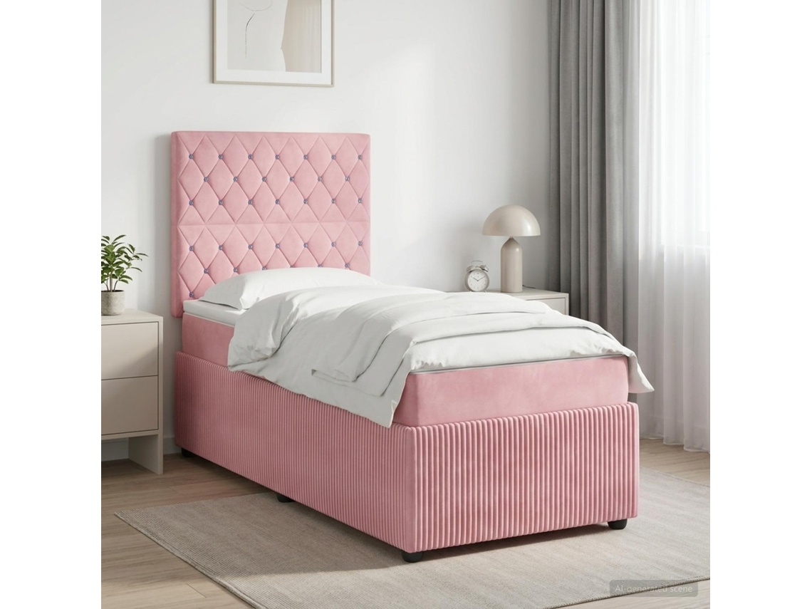 Vidaxl Cama Box Spring Com Colchão Rosa 90 X 200 Cm Veludo