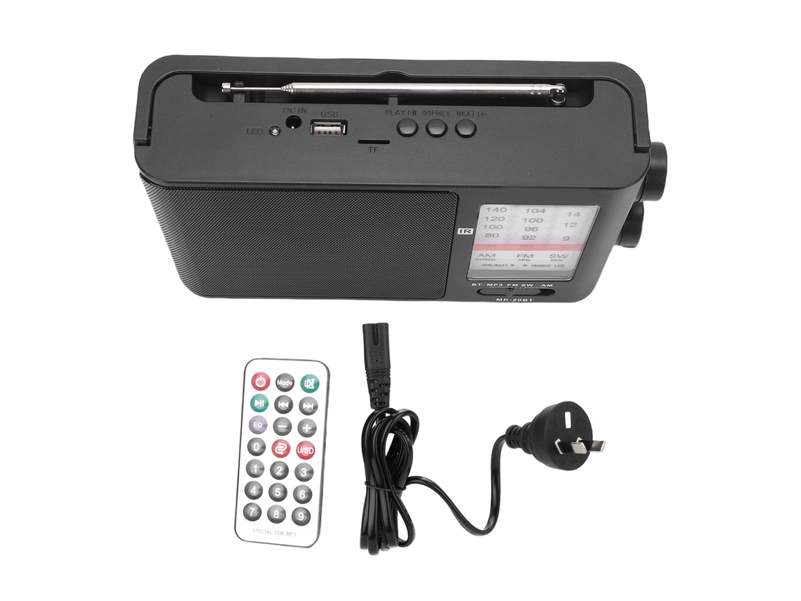 Rádio Multibanda Bluetooth Portátil com Am/fm/sw, Alto falante, Controle Remoto e Operado por Bateria. EOOCOO