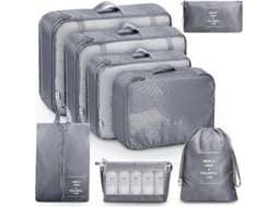 Conjunto De 8 Organizadores De Mala, Cor Cinza, Para Organizar Roupas, Calçado E Acessórios Em Viagem