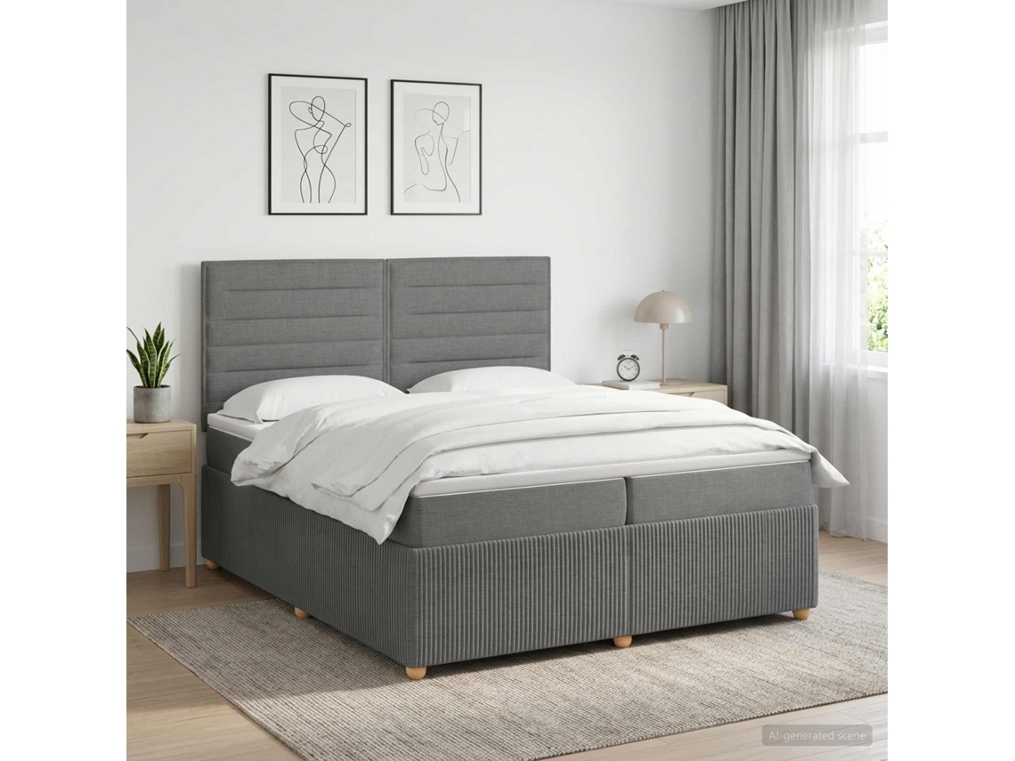 Vidaxl Cama Box Spring Com Colchão Cinzento-escuro 200 X 200 Cm Tecido