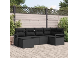 Vidaxl Conjunto De Sofás Com Almofada 6 Pcs Preto Vime Pe