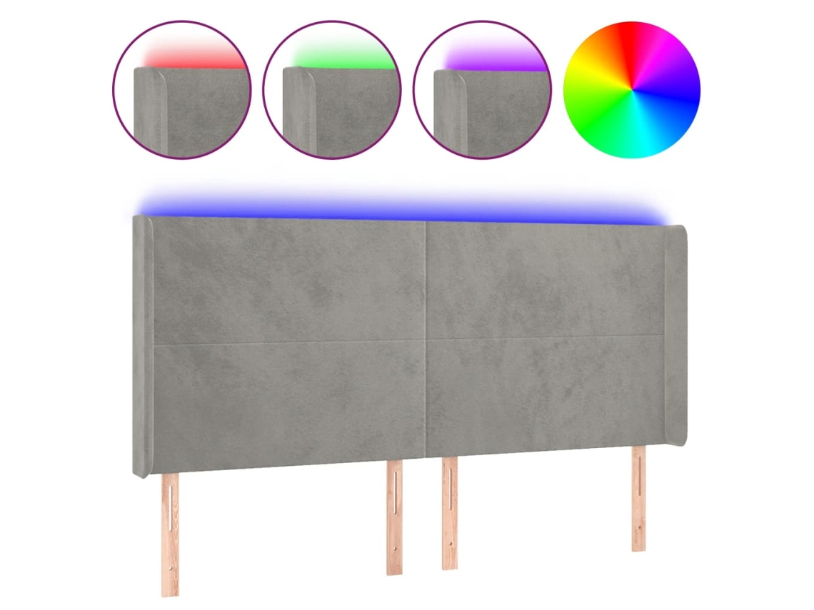 Led Headboard, Led Headboards Vidaxl Cinzeto Veludo (183 X 16 X 118/128 Cm)