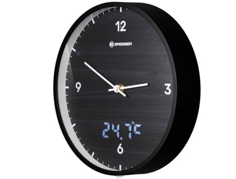 Relógio de Parede BRESSER Silencioso, LED de Temperatura Preto