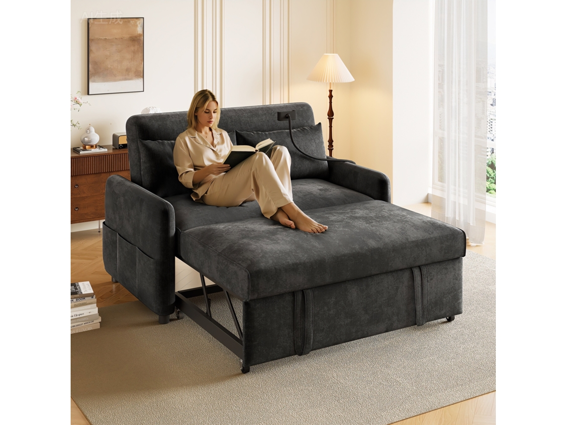 Sofá-cama Duplo Moderno, Multifuncional Com Encosto Ajustável, Suporte Para Celular E Porta Usb. Ideal Para Sala, Quarto E Home Theater.