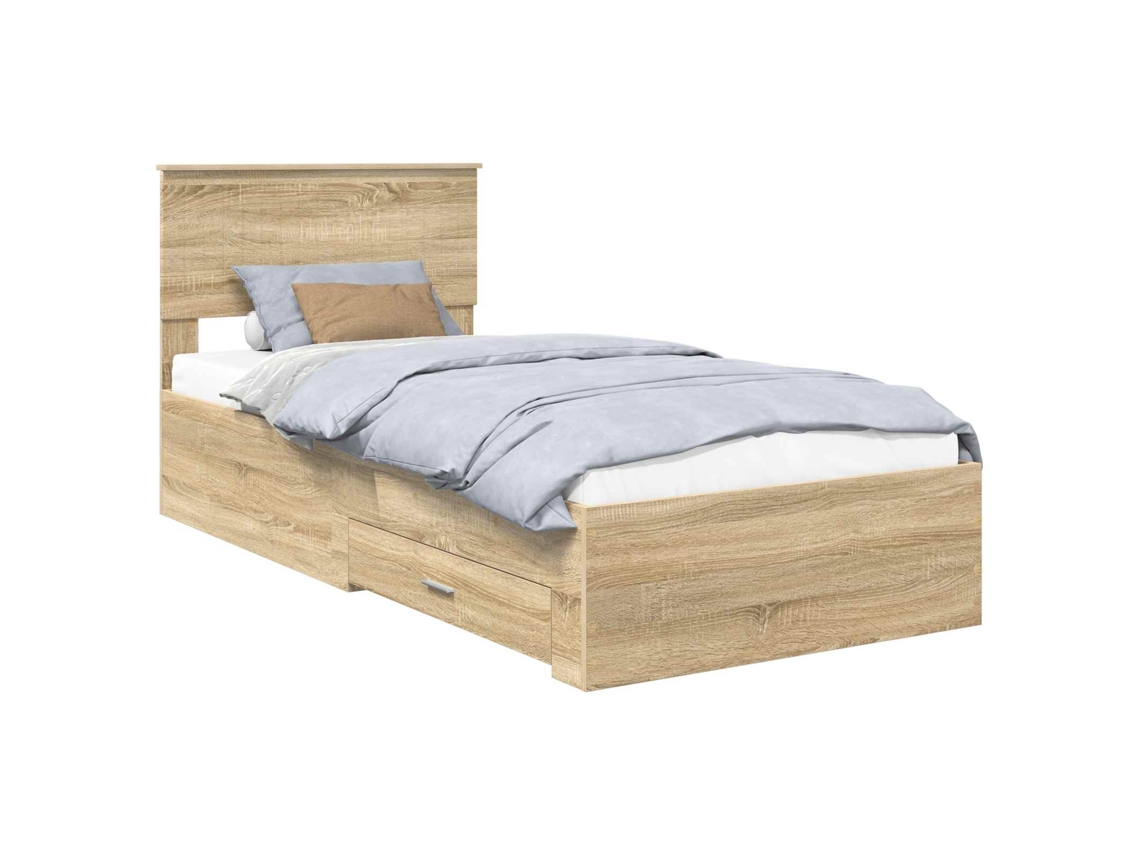 Estrutura da Cama com Cabeceira Carvalho Sonoma em Madeira Processada 90x200 cm MAISON EXCLUSIVE