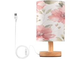 Abajur De Cabeceira Com Estampa Floral Em Aquarela, Portas De Carregaje USB C, Luminária De Mesa Cabeceira, Luminária