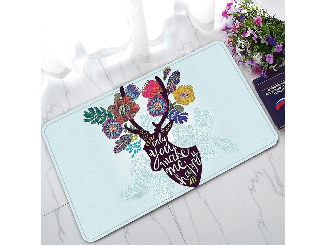 Tapete De Natal Com Estampa Floral De Cabeça De Veado, Ideal Para Portas Internas, Externas E Banheiros, 45x75 Cm. Hengjian
