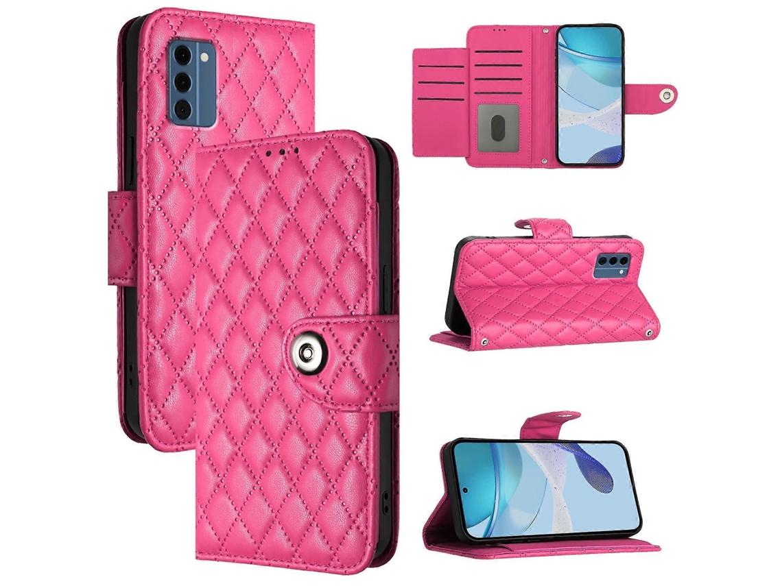 Capa De Celular De Couro Com Textura Rômbica E Cordão
