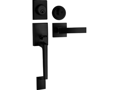 Conjunto De Manija De Porta Com Cilindro Reversível, Fechadura Morta, Acabamento Em Preto Ferro Igvtrade