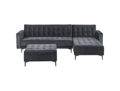 Sofá Cama Reversível Com Chaise Longue Beliani Aberdeen De Veludo Preto 241x108