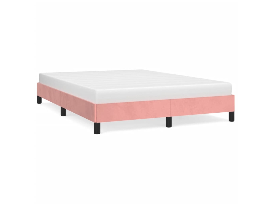Estrutura De Cama Vidaxl Cor-de-rosa Veludo (193x143x35 Cm )