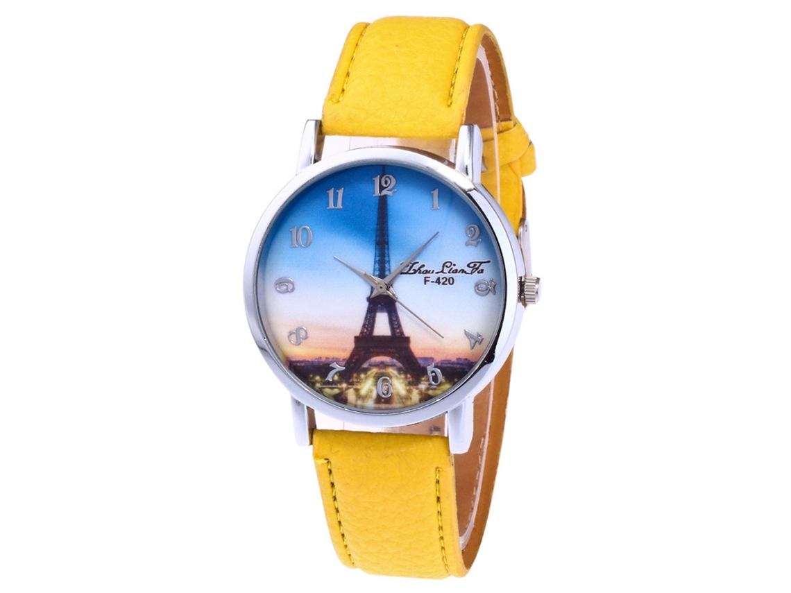 Relógio de Pulso Feminino Casual Zhoulianfa de Quartzo com Dial Redondo Amarelo