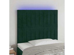 Vidaxl Cabeceira De Cama C/ Led Veludo 90x5x118/128 Cm Verde-escuro
