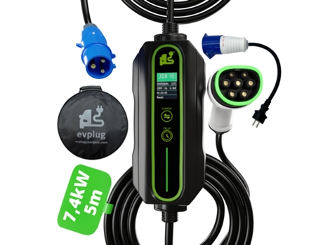 Carregador Portátil EVPLUG® EV PHEV Carro Eléctrico + Adaptador + Temporizador (Tipo 2 | 5m, 7,4kW | 32A)