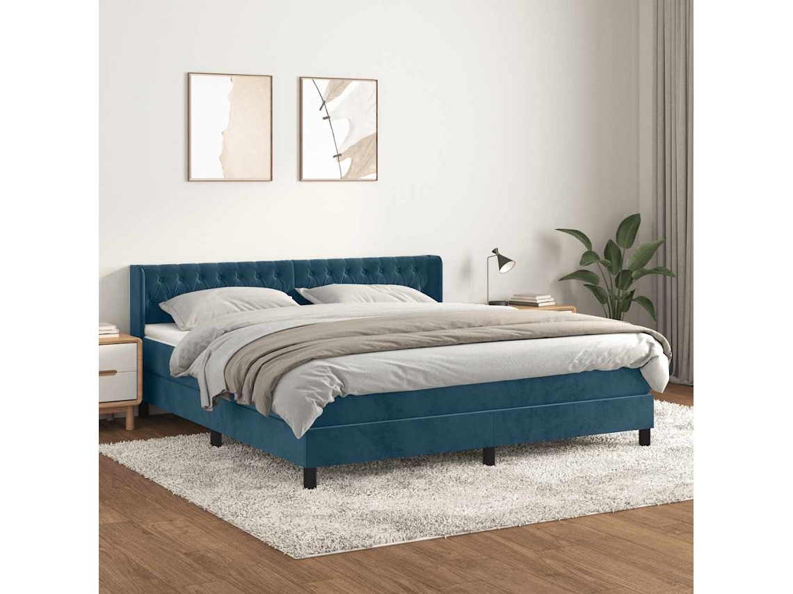 Vidaxl Cama Com Molas/colchão 160x200 Cm Veludo Azul-escuro