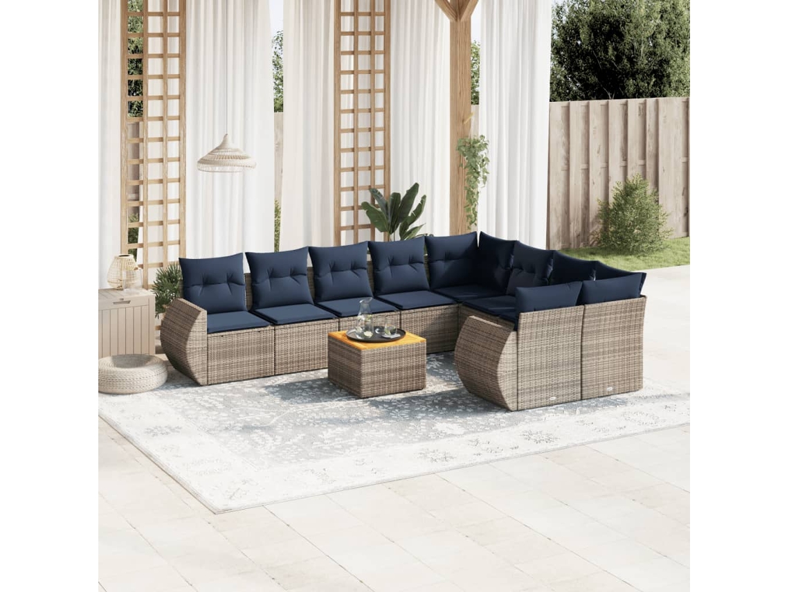 Vidaxl Conjunto De Sofá De Jardim Com 10 Peças E Almofadas Em Rattan Sintético Cinza