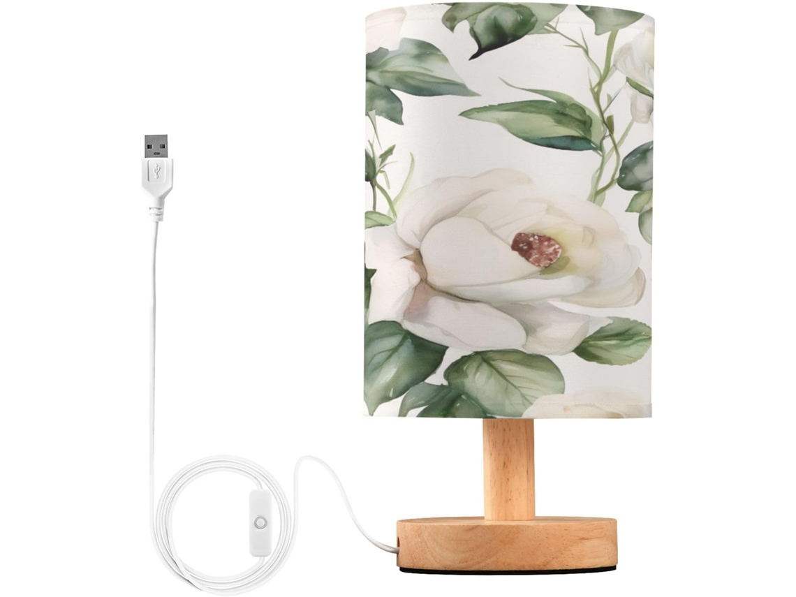 Abajur De Cabeceira Com Estampa Floral Em Aquarela, Portas De Carregaje USB C, Luminária De Mesa Cabeceira, Luminária