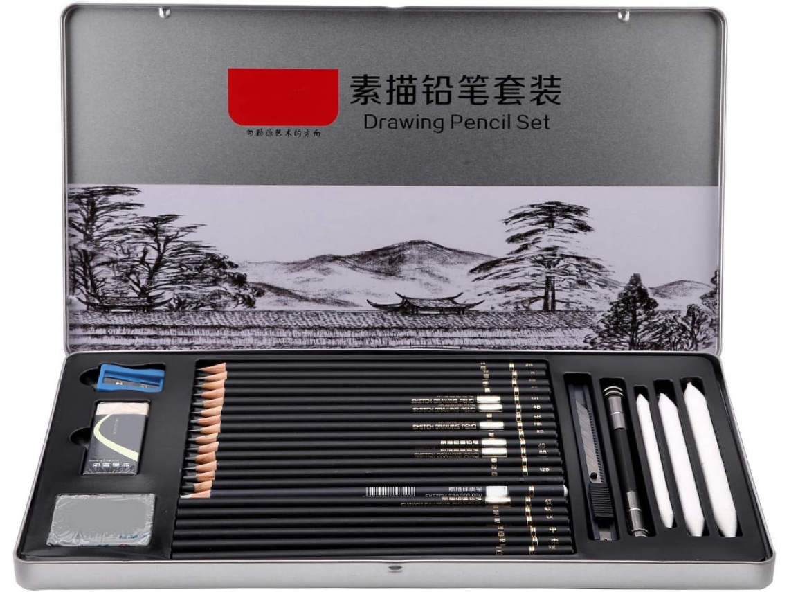 29pcs/set Set Set Set Drawing Sketching Charcoal Drawing Peil Eraser Craft Drawing Sketching Beginners
