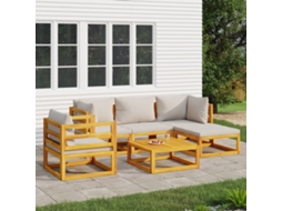Vidaxl 6pcs Conjunto Lounge De Jardim Madeira C/almofadões Cinza-claro