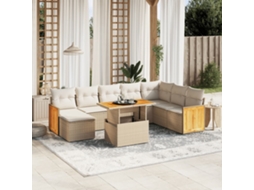 Vidaxl 9 Pcs Conjunto De Sofás P/ Jardim Com Almofadões Vime Pe Bege