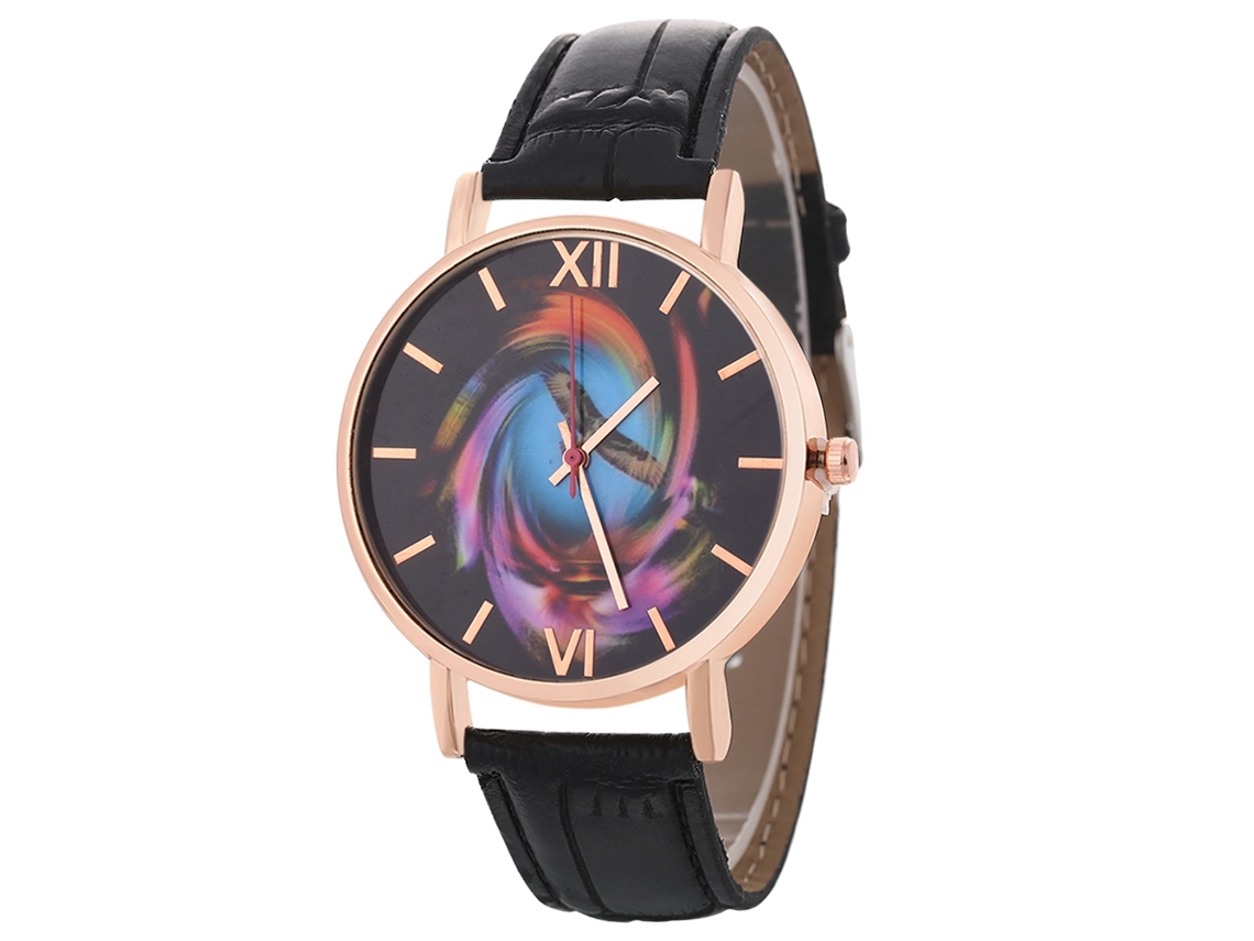 Relógio feminino coreano Zhoulianfa com pulseira de couro, movimento de quartzo, modelo T0138-z, cor preta.