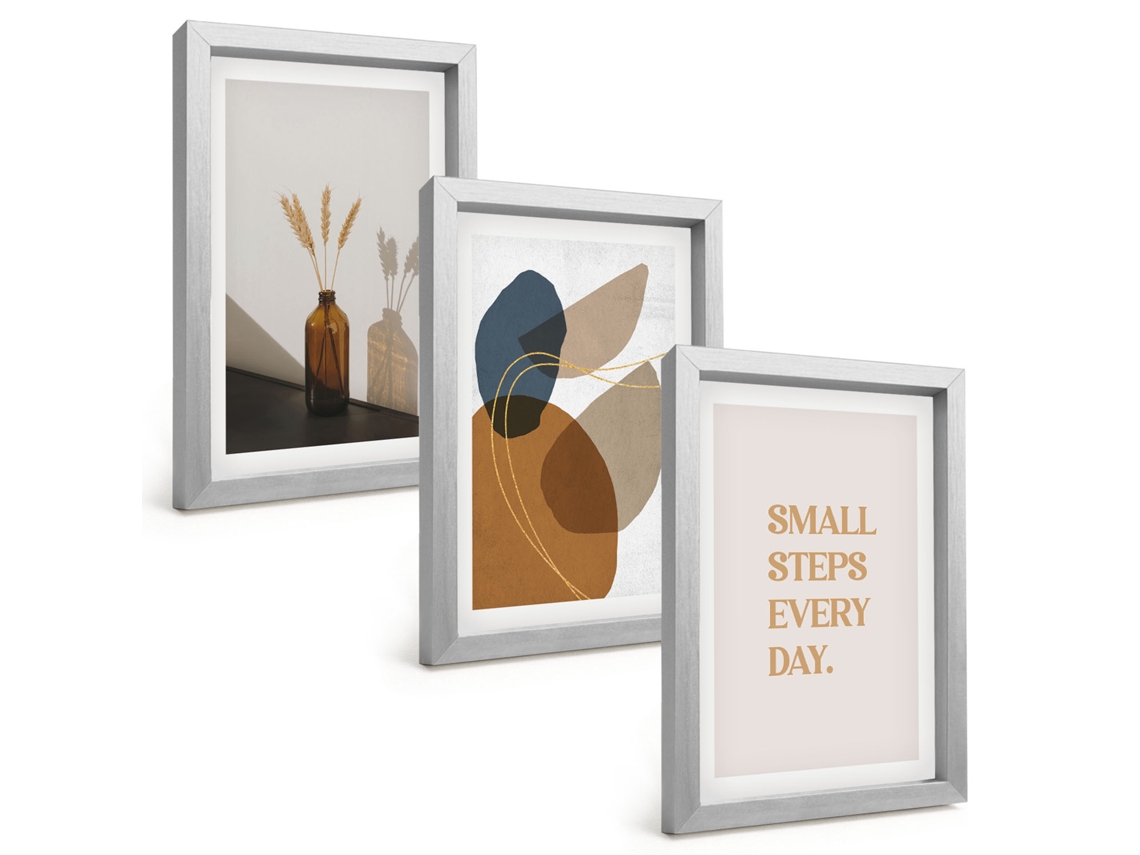 Pinturas Murais Modernasformas Abstratas, Conjunto Moldura Prateada Fotos Para O Corredor Espelharte (3 Peças 20x30 Cm)