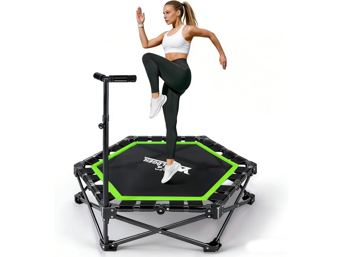Nettlife Trampolim Fitness Dobrável Para Interiores - Mini Cama Elástica De Fitness Com Pega Ajustável - Capacidade De Carga De 150 Kg - Ø 89 Cm