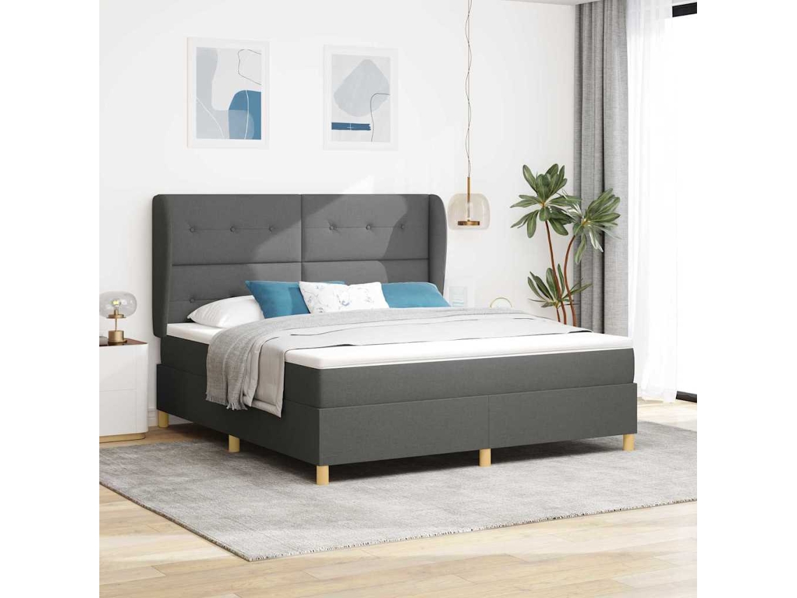 Vidaxl Cama Box Com Cabeceira Manual Cinza Escuro 200 X 180 Cm Tecido