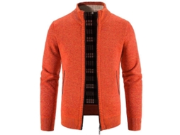 Cardigan De Algodão Poliéster Com Gola Alta, Manga Longa, Modelo Solto, Aumentado, Tamanhos M A 4xl Laranja