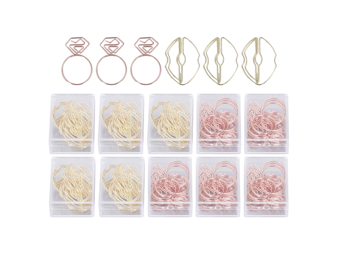 100pcs Clips de Papel Metálicos Forma de Anéis com Diamante Cute para Escritório