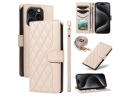 Capa Pega Para Iphone 15 Pro Pele Sintética Bege