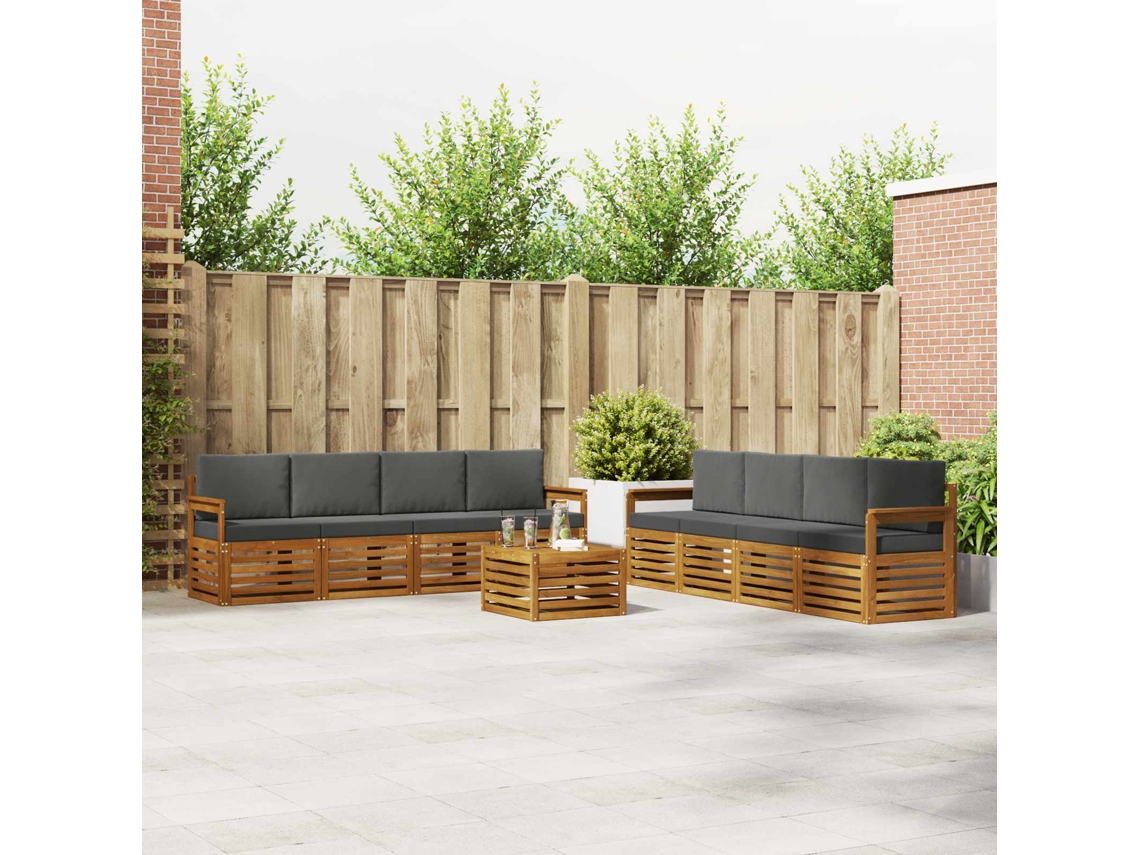 Vidaxl Conjunto De Sofás Para Exterior 9 Unid. Natural E Antracite
