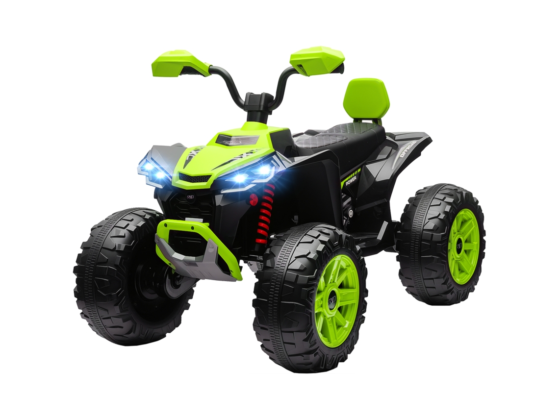 Quadricilo Elétrico Para Crianças 24v Com 2 Lugares 2 Motores Velocidade Até 6,5 Km/h Faróis Buzina Música E Usb 109x68,5x76 Cm Verde