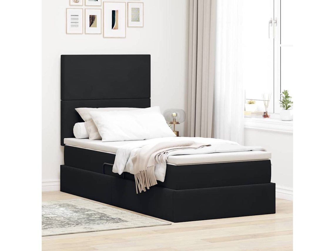 Vidaxl Cama com Arrumação e Colchão Preto 90 X 200 Cm Veludo