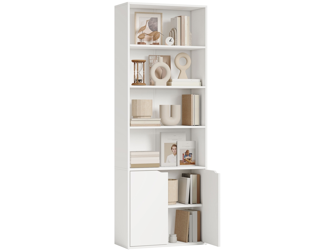 Estante Biblioteca com 4 Compartimentos Abertos e 2 Portas para Sala e Escritório 59x29x180cm Branco BTFORUS