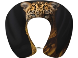 Travesseiro de Viag em Espuma Viscoelástica com Estampa Leopardo e Revestimento Couro Suporte Confortável
