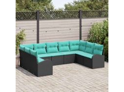 Vidaxl Conjunto De Sofá De Jardim 9 Unid. Preto E Turquesa Vime Pe