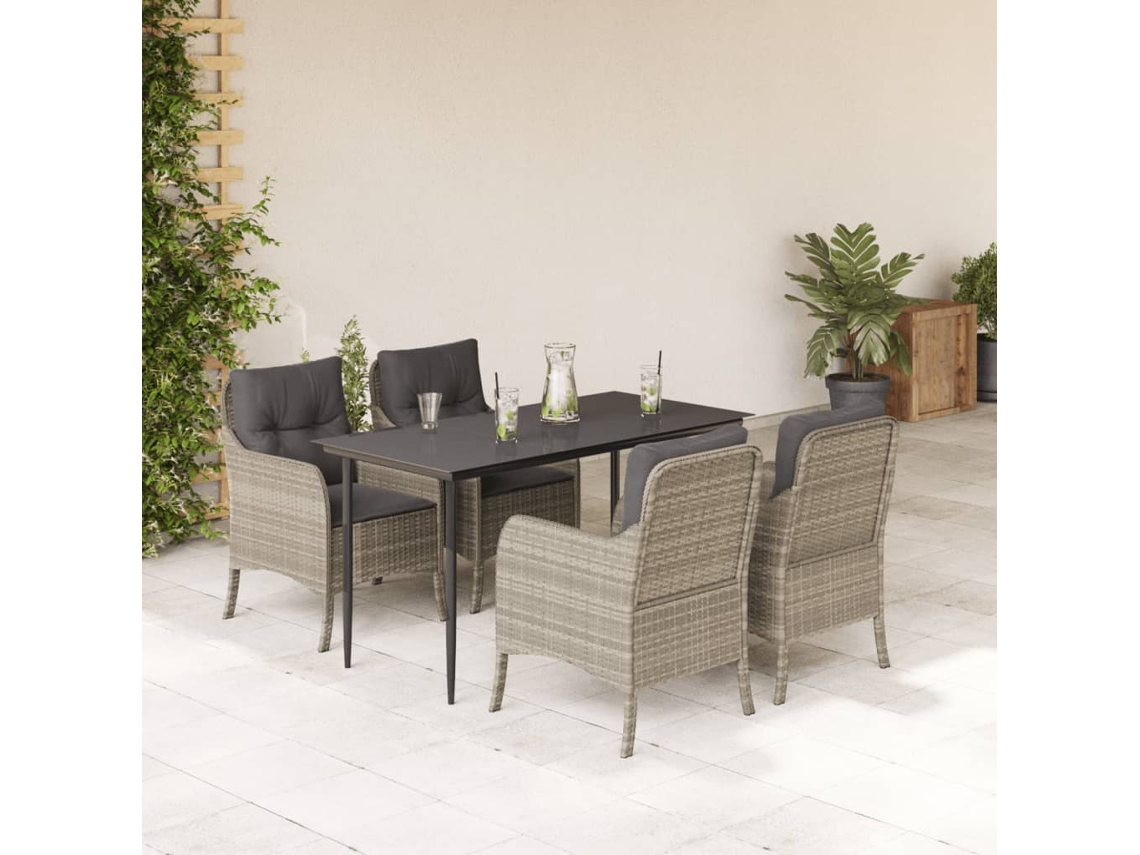Vidaxl 5 Pcs Conjunto De Jantar P/ Jardim C/ Almofadões Cinzento Claro