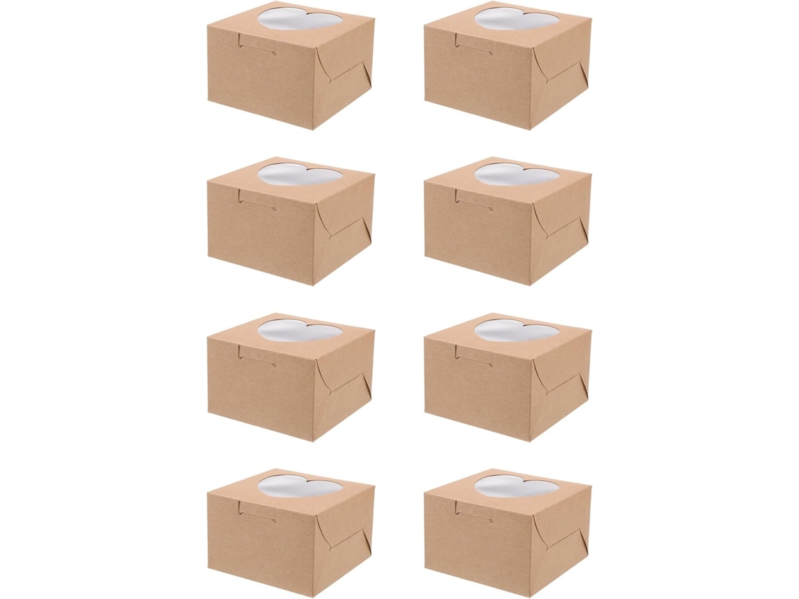 Caixas Quadradas De Papel Kraft Para Bolos Com Janela Em Formato Coração, 20 Unidades, Embalagem Ecológica Para