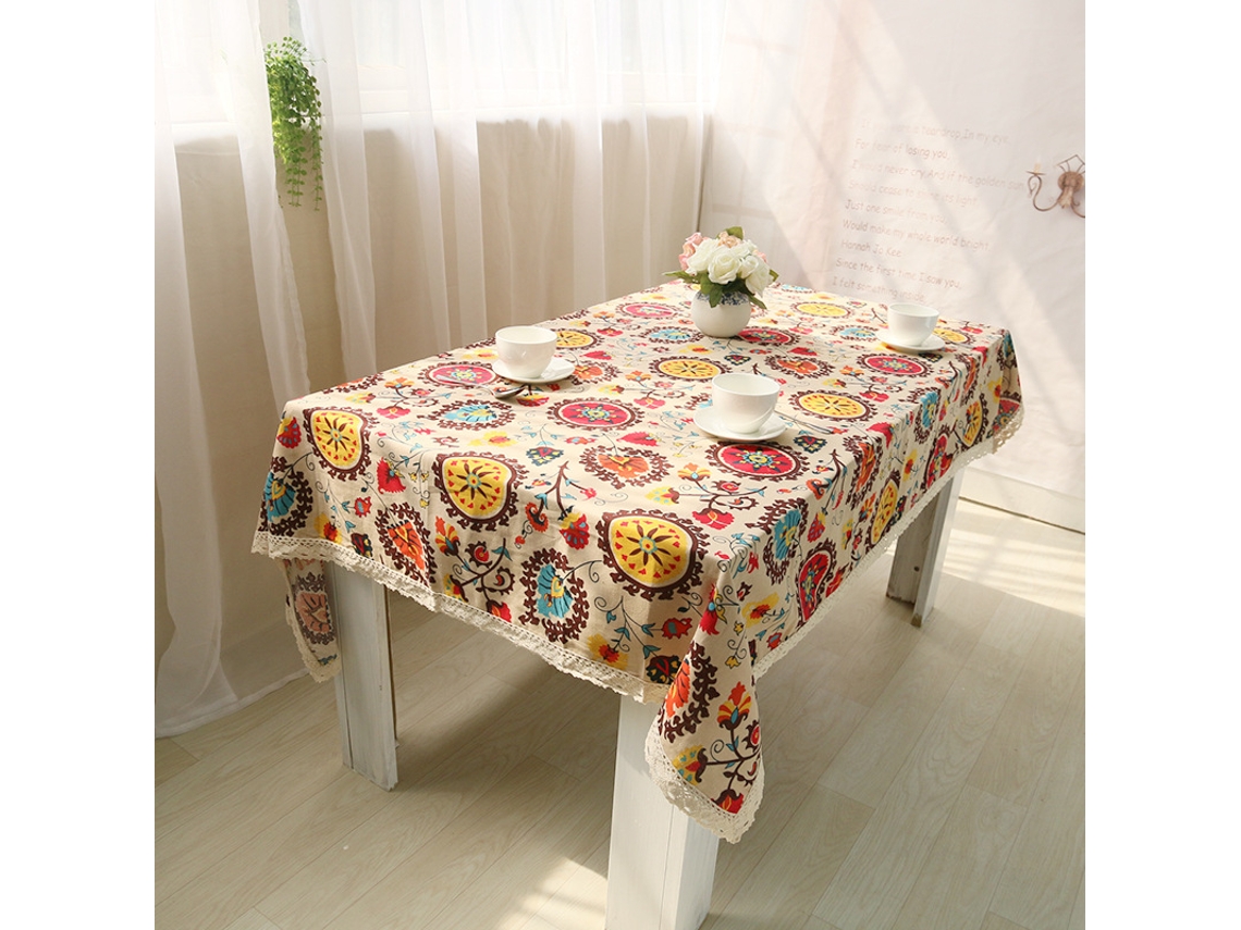 Lurelia Centro De Mesa Algodão Linho Renda 140x180cm 140x140cm Lavável Floral Boêmio Vintage