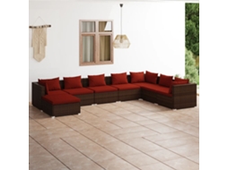 Vidaxl 8 Pcs Conjunto Lounge Jardim C/ Almofadões Vime Pe Castanho
