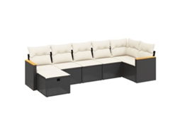 Conjunto de 7 sofás para jardim com almofadões Vime Pe Preto MAISON EXCLUSIVE (7 peças)