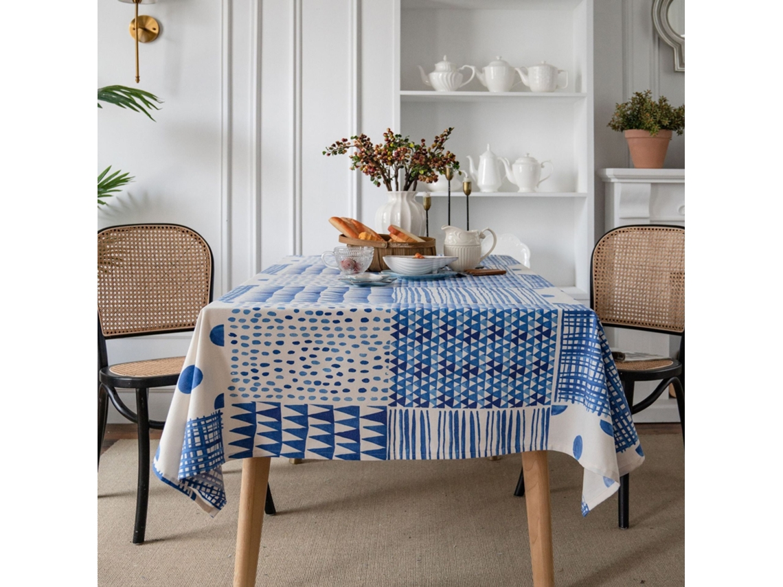 Toalha De Mesa Azul Costurada Com Estampa Geométrica Toalha De Mesa Simples De Algodão E Linho Toalha De Mesa Para Cozinha De Restaurante Quebra-cabeç