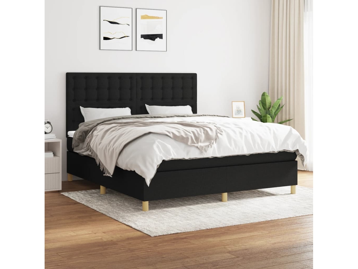 Vidaxl Cama Com Molas/colchão 160x200 Cm Tecido Preto