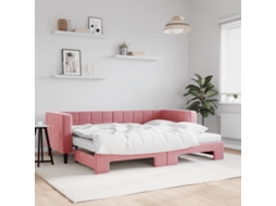 Sofá cama con cajón y colchones de 80x200 cm en terciopelo rosa