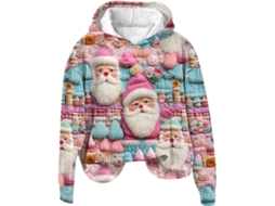 Moletom Feminino com Capuz do Papai Noel Natalino Estampa 3D Oversized Resistente Versátil S/MARCA