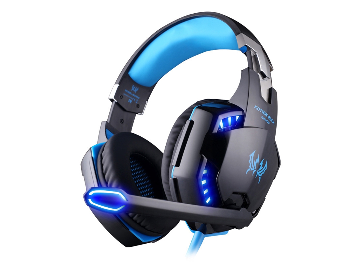 Fone de Ouvido para Jogos com Microfone Estéreo de Graves Profundos e Luzes Led. MDUG (azul)