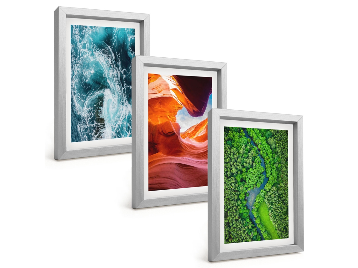 Composição De Quadroságua, Movimento, Cânion, Verde, Floresta Moldura Prateada Pinturas De Quarto Espelharte (3 Peças 20x30 Cm)