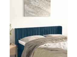 Vidaxl Cabeceira De Cama C/ Abas Tecido 147x16x78/88cm Azul-escuro
